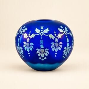 Fenton Favrene Satin Sunflower Vase-Limited Edition-Blue Art Glass-Iridescent